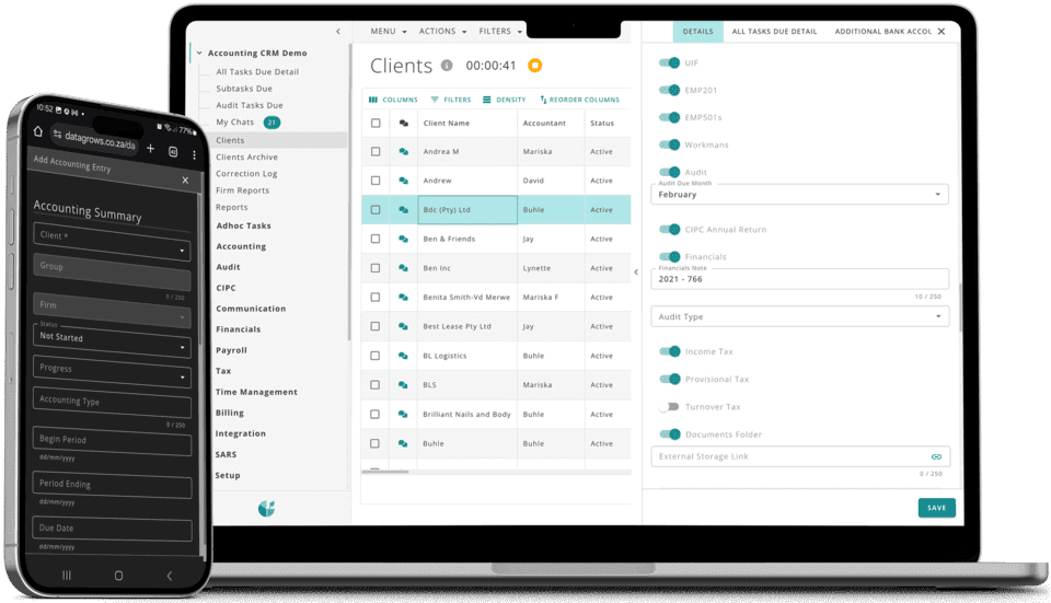 Laptop and Mobile displaying DataGrows Practice Management System